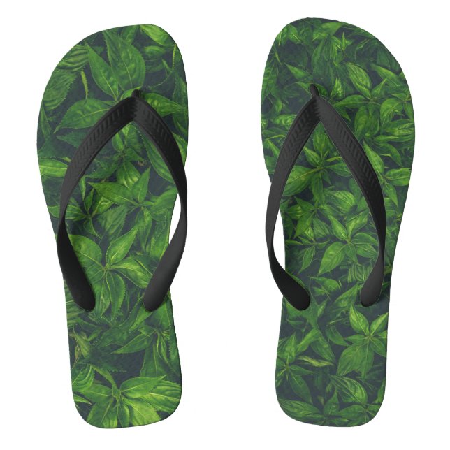 Deep Green Leaves  Flip Flops (Footbed)