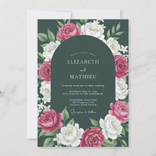 Deep Green Magenta Floral Wedding Invitation