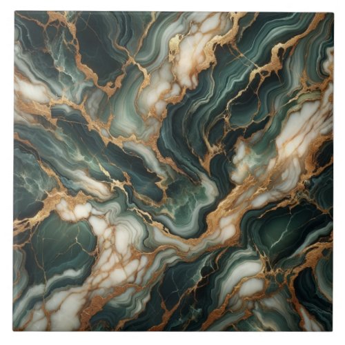 Deep Green Marble Gold Veins Seamless Luxury Ceramic Tile