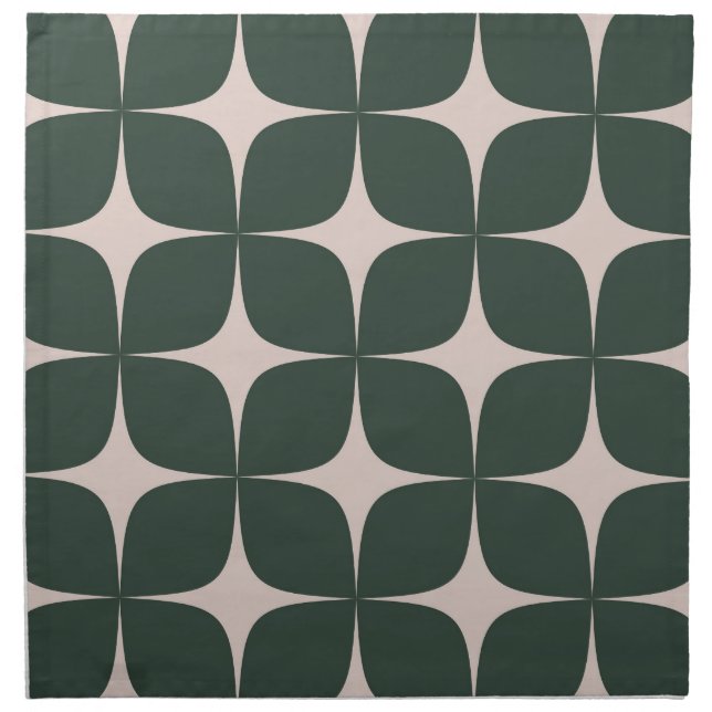 Deep Green Mid Century Modern Geometric Boho  Cloth Napkin (Front)