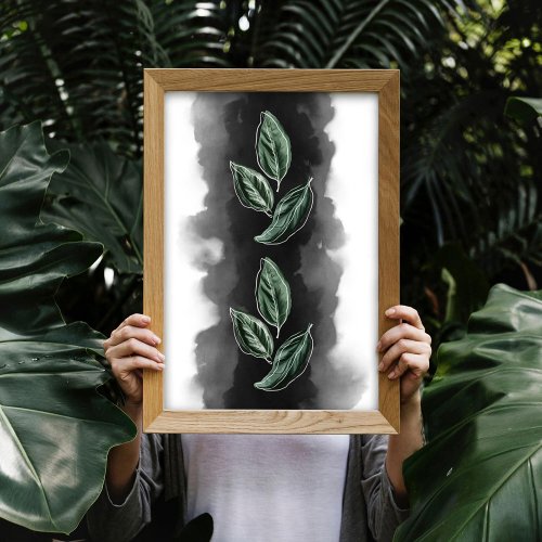 Deep green Modern Botanical Basil leaves Poster