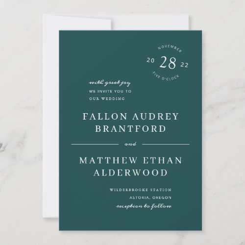 Deep Green Modern Date Seal Wedding Invitation