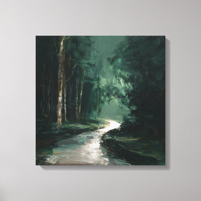 Deep Green Mysterious Woods Abstract Path ART Canvas Print (Front)