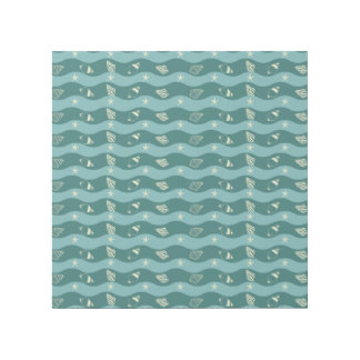 Deep Green Ocean Waves & Seashells Seamless Patter Gallery Wrap