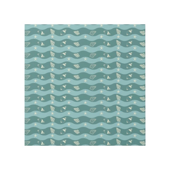 Deep Green Ocean Waves & Seashells Seamless Patter Gallery Wrap (Front)