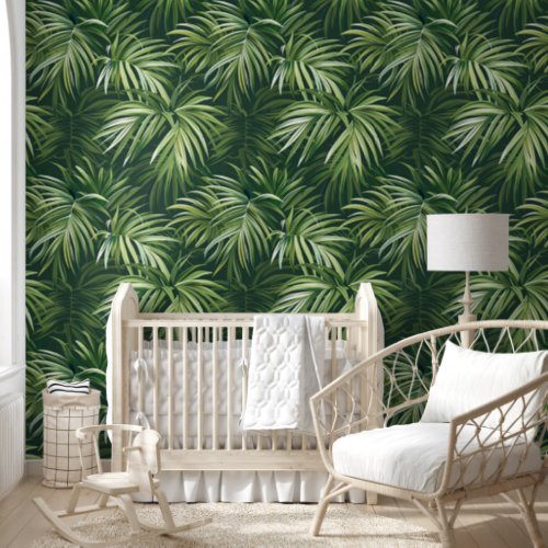 Deep green palm tree leave exotic flora wallpaper 