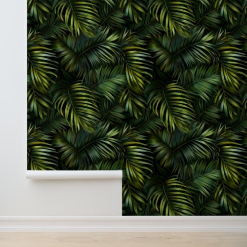 Deep green palm tree leave exotic flora wallpaper 