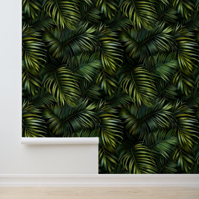 Deep green palm tree leave exotic flora wallpaper  (Application)