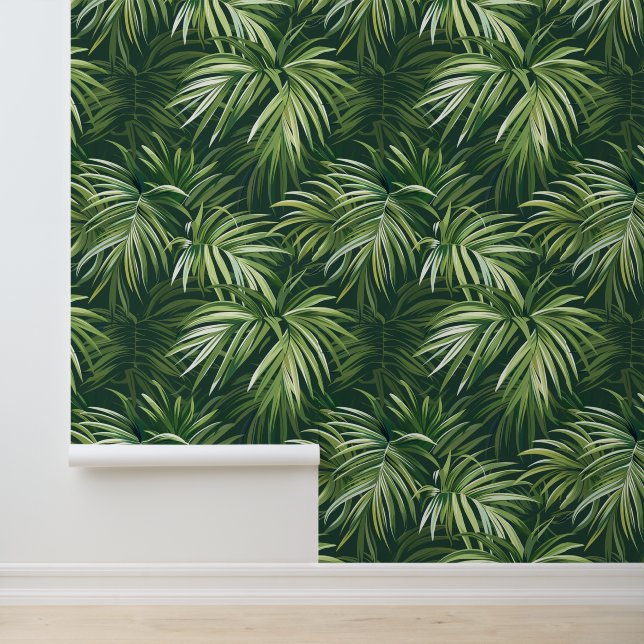 Deep green palm tree leave exotic flora wallpaper  (Application)