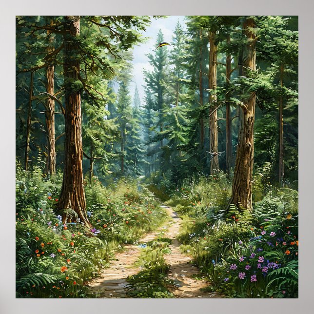 🌲 Deep Green Pine Forest Misty Landscape Nature  Poster (Front)