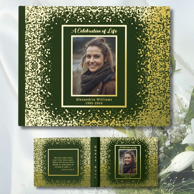 Deep Green Real Foil Funeral Guest Book Sparkle (Creator Uploaded)