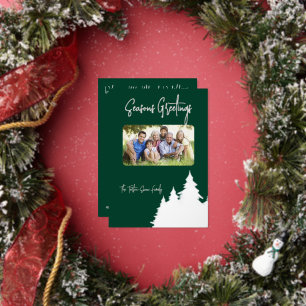 Deep Green & Silver Christmas Trees Photo Foil Holiday Card