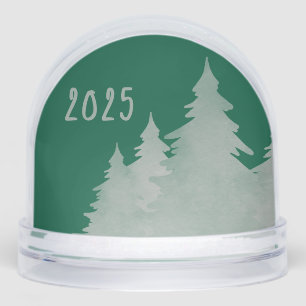 Deep Green & Silver Christmas Trees Photo  Snow Globe
