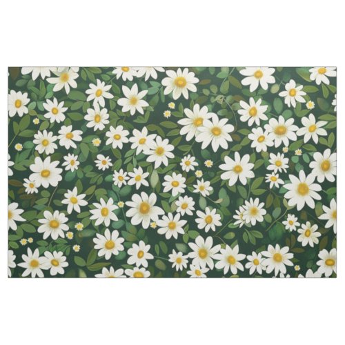 Deep Green Small White Daisies Floral Pattern Fabric