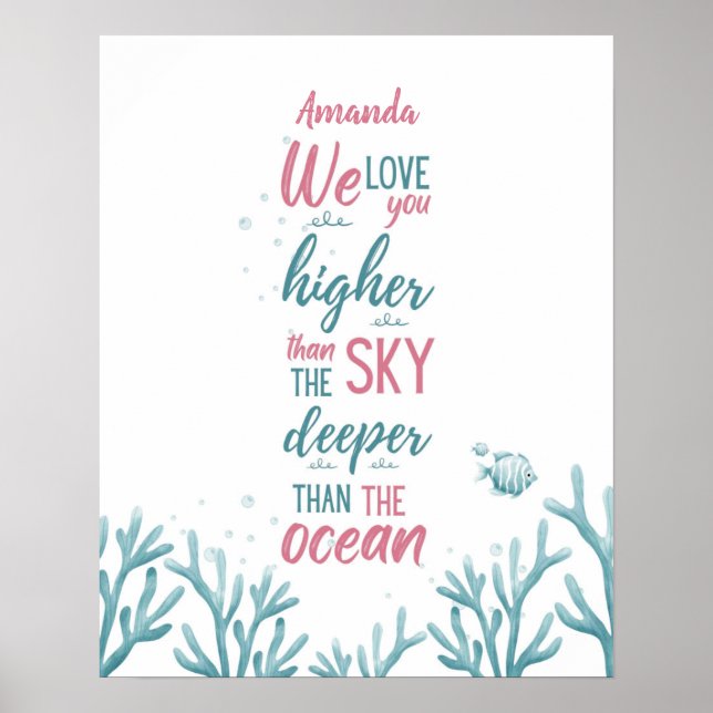 Deep Green Turquoise Love Customizable Poster (Front)
