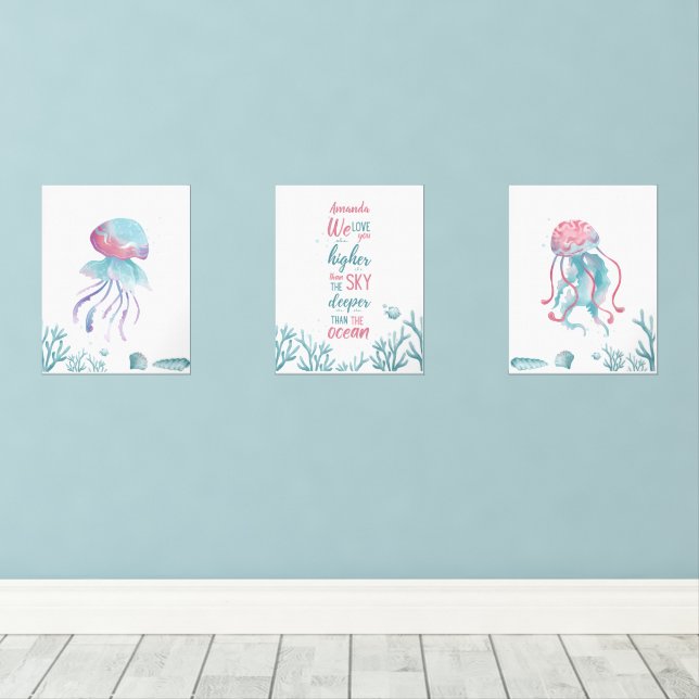 Deep Green Turquoise Love Customizable Wall Art Sets (Wood Floor)