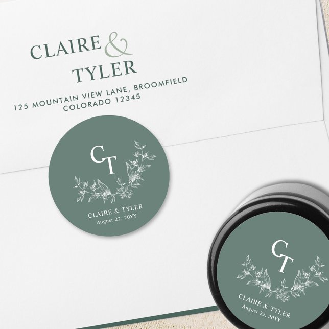 Deep Green Wedding Monogram Envelope Seal / Favor (Creator Uploaded)