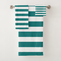 Deep Green &amp; White Striped Bath Towel Set