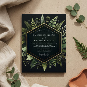 Deep Green Woodland Bloom Wedding Invitation