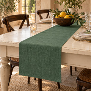 Deep Green Woven Texture Moody Tuscan Table Short Table Runner