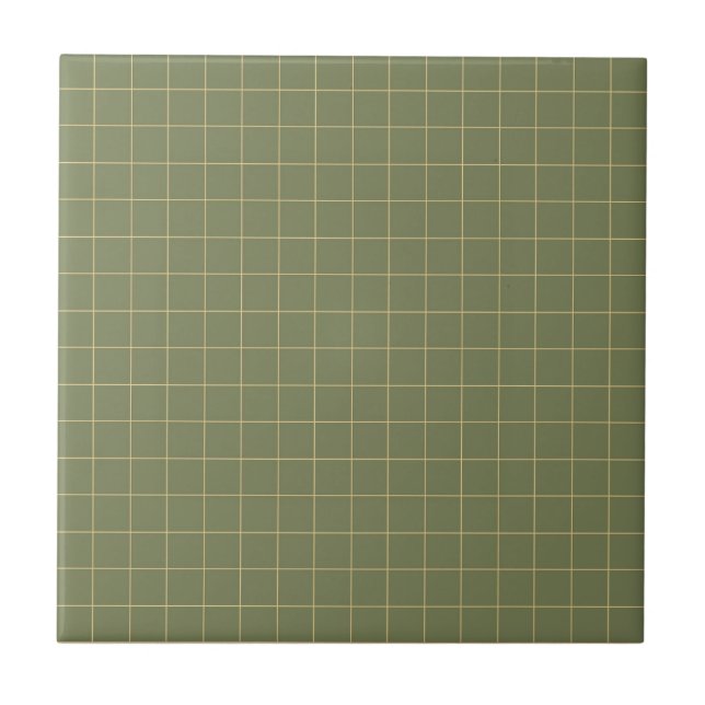 Deep Green & Yellow Checkered Retro Minimalist  Ceramic Tile (Front)