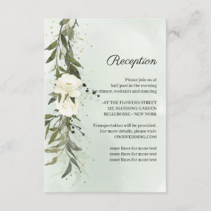 Deep Greenery Wreath white Roses Wedding Reception Enclosure Card