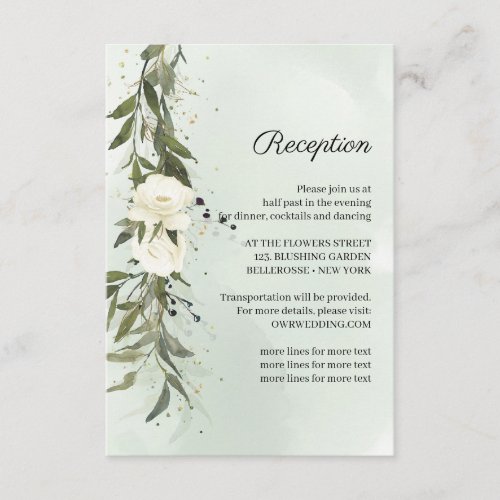 Deep Greenery Wreath white Roses Wedding Reception Enclosure Card