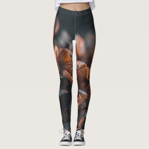 Deep Hazy Orange Hydrangea Leggings