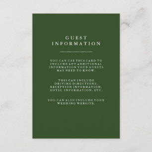 Deep Holiday Green Wedding Guest Information Invitation
