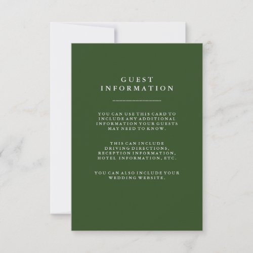 Deep Holiday Green Wedding Guest Information Invitation