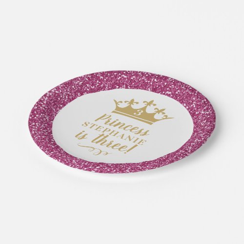 Deep Hot Pink Crown Tiara Princess Birthday Paper Plates