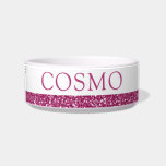 Deep Hot Pink Fuchsia Glitter Sparkle Name Pet<br><div class="desc">Deep dark fuchsia pink printed glitter stripe with custom cat or dog name. Enter any personalized text you like for a girly,  sparkly pet food or water bowl. See our collection of coordinating bowls and get a set!</div>