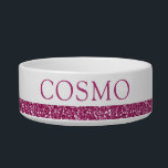 Deep Hot Pink Fuchsia Glitter Sparkle Name Pet Bowl<br><div class="desc">Deep dark fuchsia pink printed glitter stripe with custom cat or dog name. Enter any personalized text you like for a girly,  sparkly pet food or water bowl. See our collection of coordinating bowls and get a set!</div>