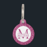 Deep Hot Pink Glitter Pink Sparkle Pretty Girly Pet ID Tag<br><div class="desc">Deep hot pink glitter printed background with a custom cat or dog name and monogram. Type in your personalized text for a sparkly pet ID collar charm. See our collection of coordinating bowls and get a set!</div>