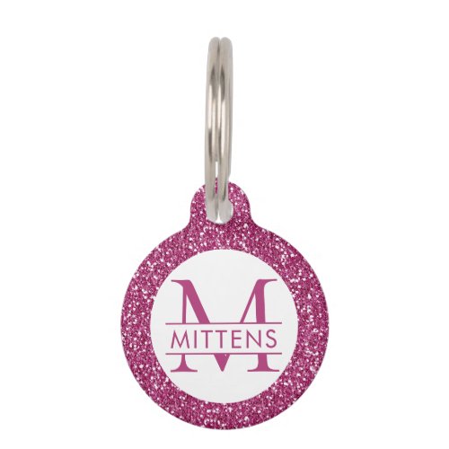 Deep Hot Pink Glitter Pink Sparkle Pretty Girly Pet ID Tag