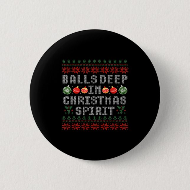Deep In The Christmas Srit Matching Couples Ugly  Button (Front)