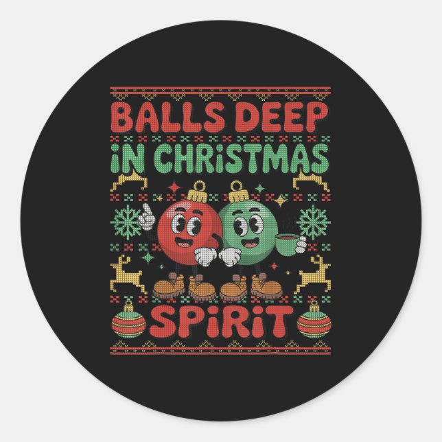 Deep In The Christmas Srit Xmas Husband Ugly Sweat Classic Round Sticker (Front)