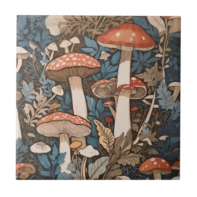 Deep In the Forest Mushrooms Ceramic Tile (Front)