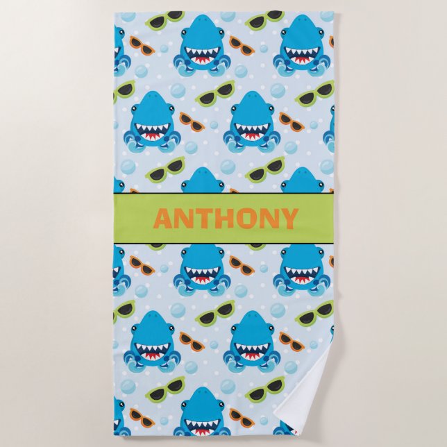 Deep In The Sea Sharks Personalized Beach Towel (Front)