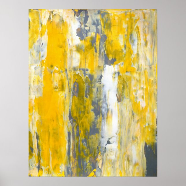 'Deep in Thought' Gray and Yellow Abstract Art Poster (Front)