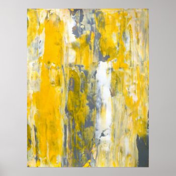 'deep In Thought' Gray And Yellow Abstract Art Poster by T30Gallery at Zazzle