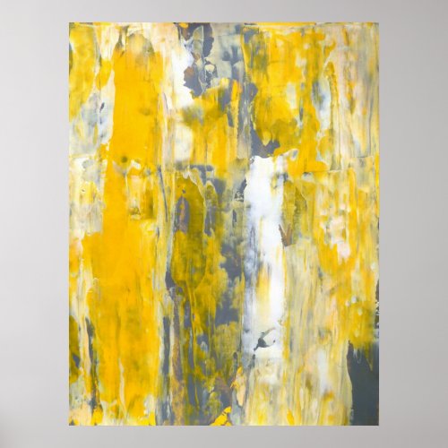 Deep in Thought Gray and Yellow Abstract Art Poster