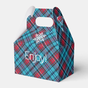 Deep Indigo, Aqua, Red & Shades of Blue Plaid Favor Boxes