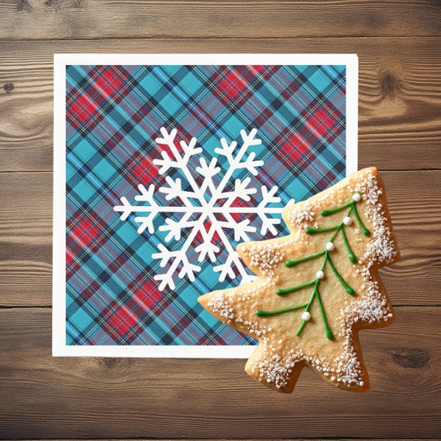 Deep Indigo, Aqua, Red & Shades of Blue Plaid Napkins (Creator Uploaded)