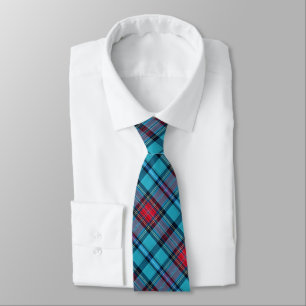 Deep Indigo, Aqua, Red & Shades of Blue Plaid Neck Tie