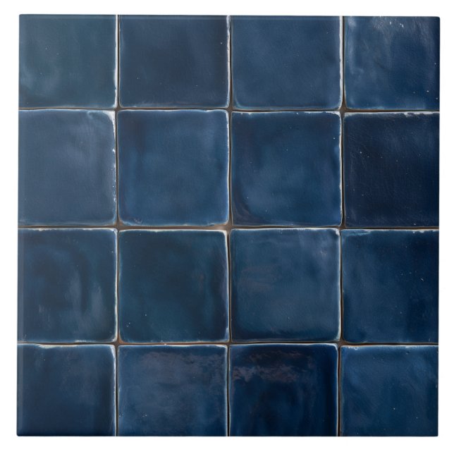 Deep Indigo Artisan Glazed Squares Ceramic Tile (Front)