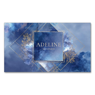 Deep Indigo Gold Geometric Abstract Celestial Business Card Magnet