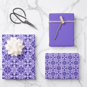 Deep Indigo, Purple & Violet Floral Moroccan Wrapping Paper Sheets