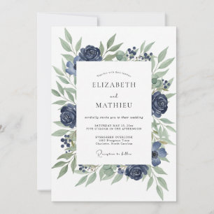 Deep Indigo Rose Wedding Invitation