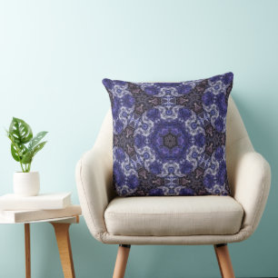 Deep Indigo Swirl Mandala with Fluid Patterns Throw Pillow